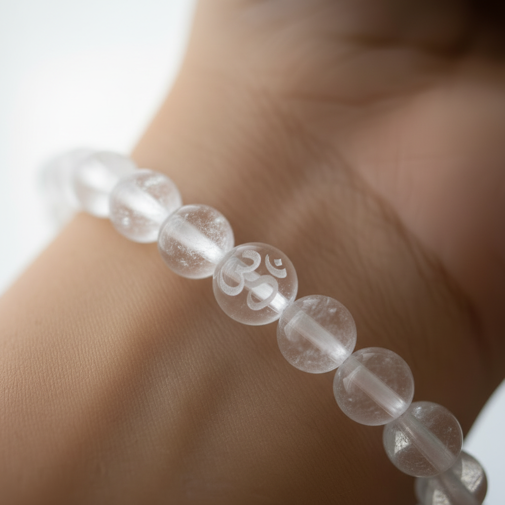 Clear Quartz Bracelet with Aum in Every Bead