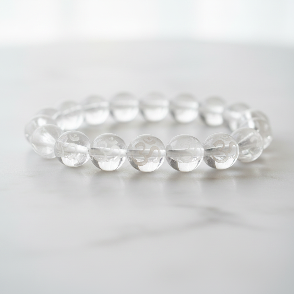 Clear Quartz Bracelet with Aum in Every Bead