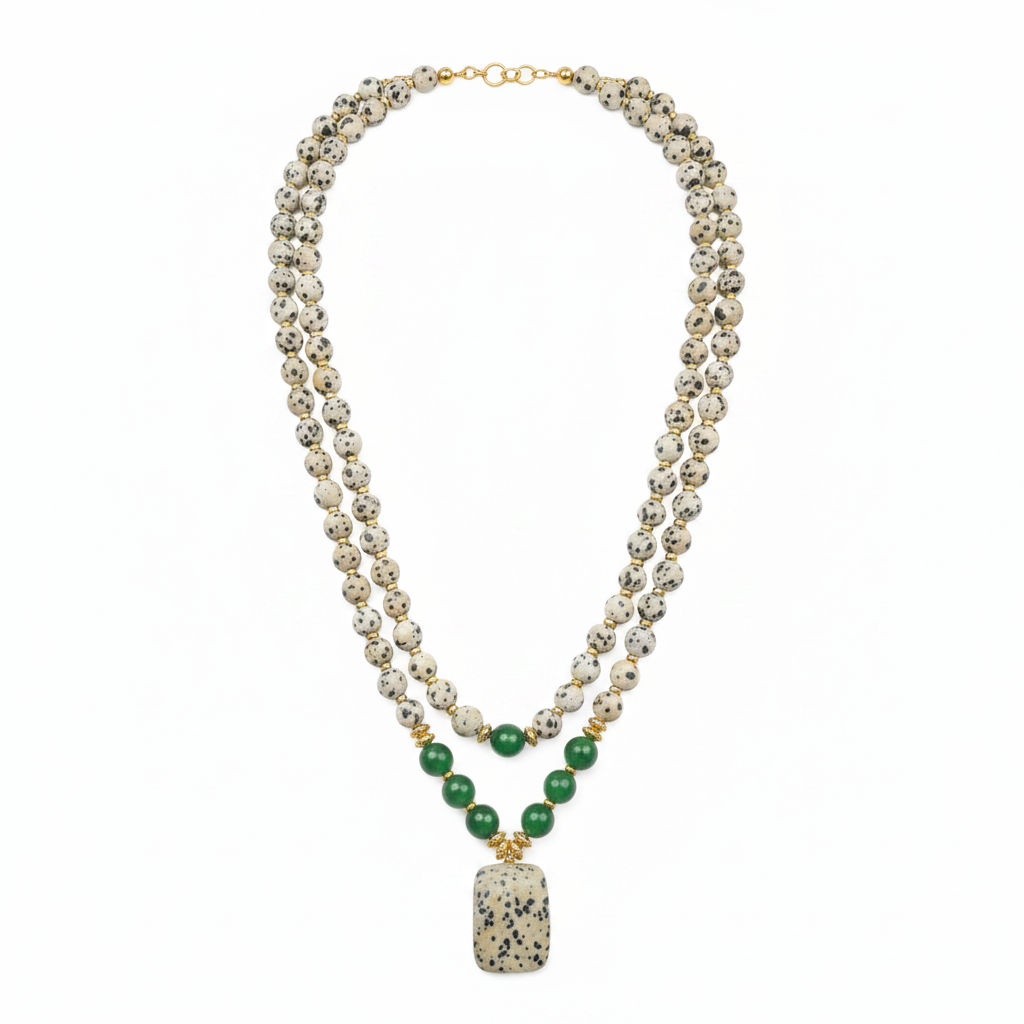 Dalmatian Jasper & Green Onyx Double Strand Necklace