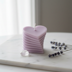 Pastel lavender layered heart candle on white marble - Just Natural Purity