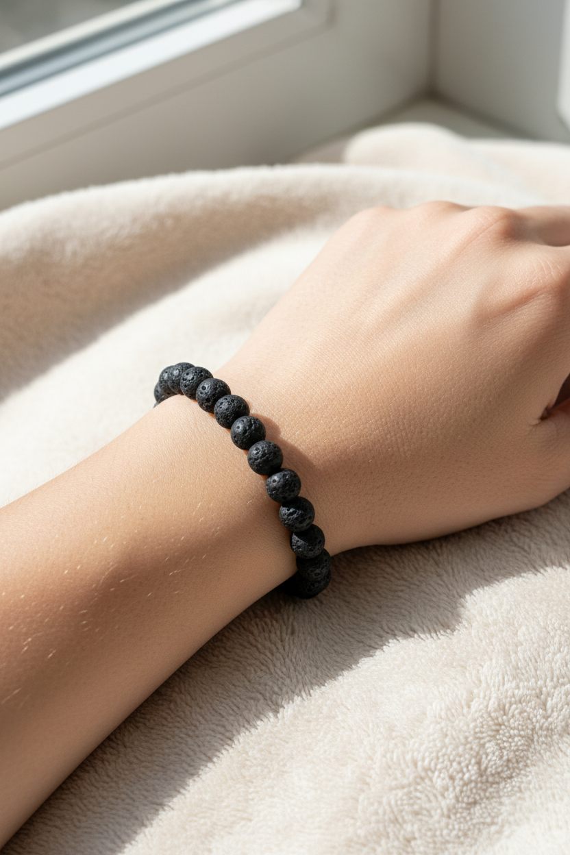 Lava Crystal Bracelet worn on wrist with all black lava beads