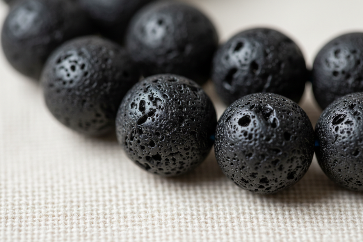 Close-up detail of Lava beads showing porous volcanic texture for essential oils