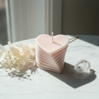 Pastel blush pink layered heart candle on white marble - Just Natural Purity
