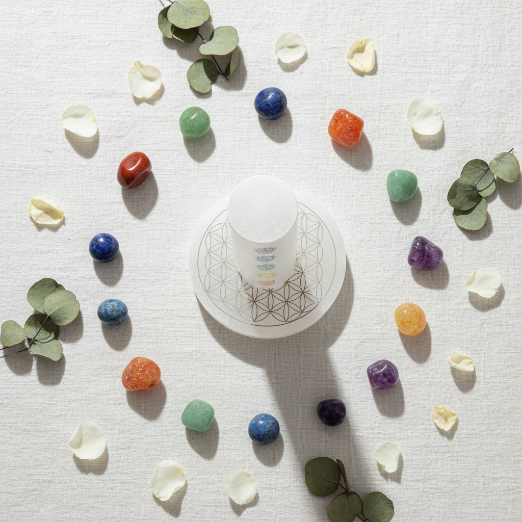 Selenite 7 Chakra Charging Pillar