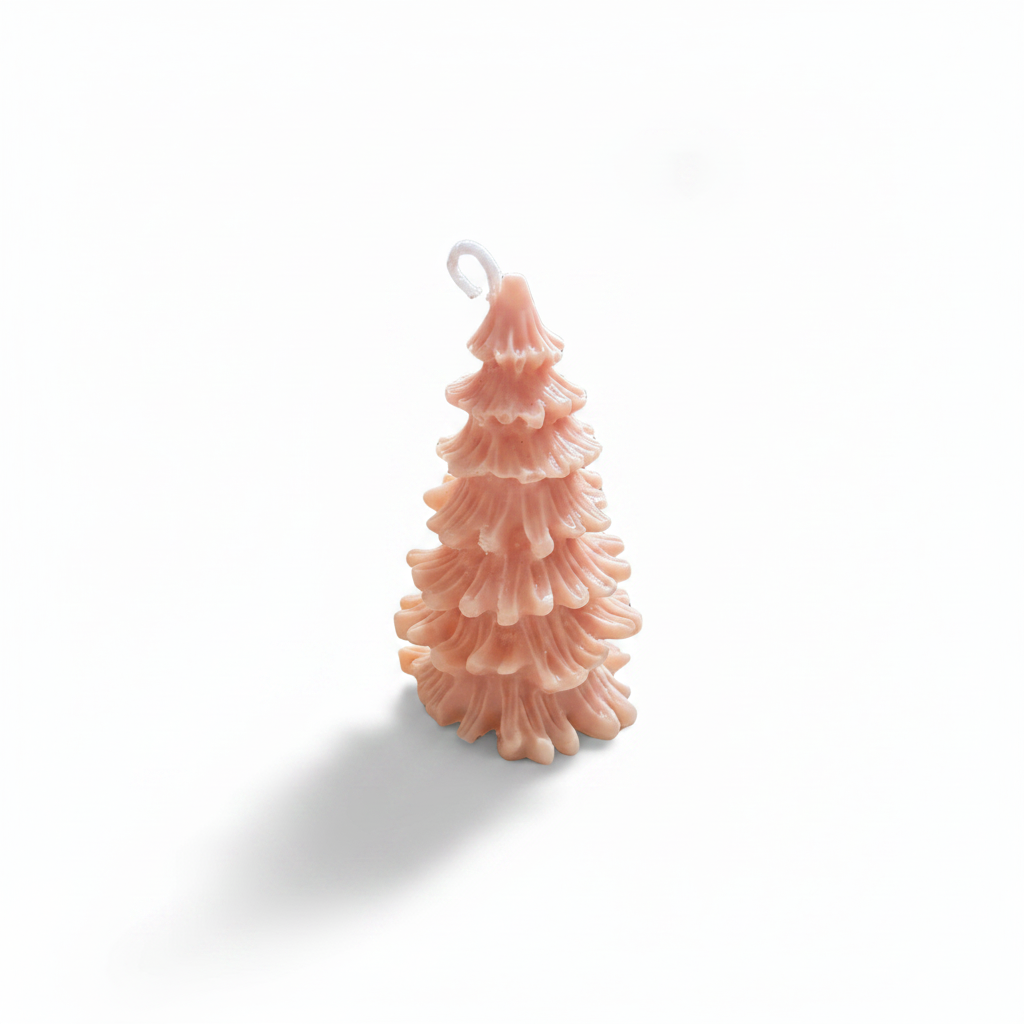 Christmas Tree soy candle pastel pink cream - white background studio shot - Just Natural Purity