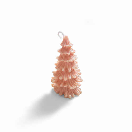 Christmas Tree soy candle pastel pink cream - white background studio shot - Just Natural Purity