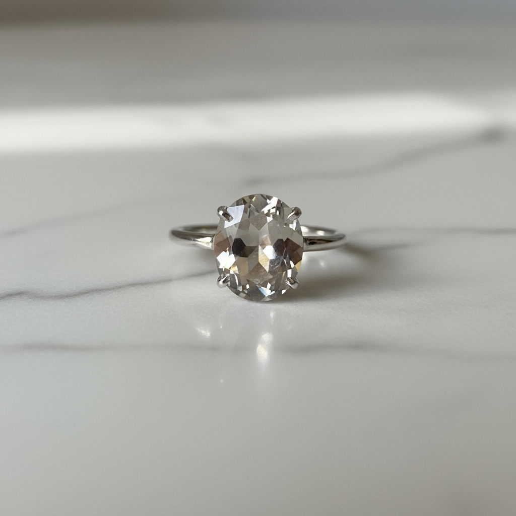 Clear Quartz Crystal Ring — Adjustable Silver