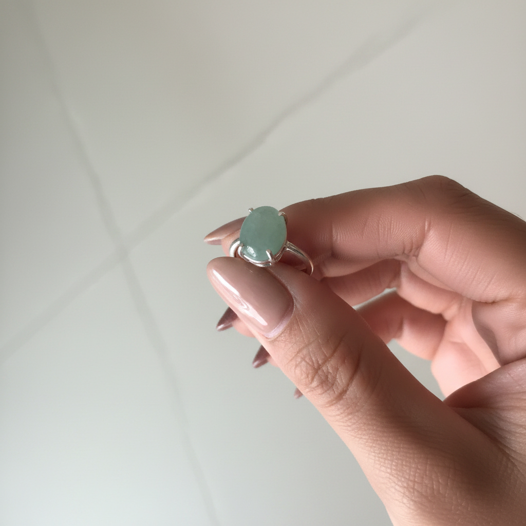 Green Aventurine Crystal Ring — Adjustable Silver