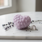Pastel lavender heart floral candle on white marble - Just Natural Purity