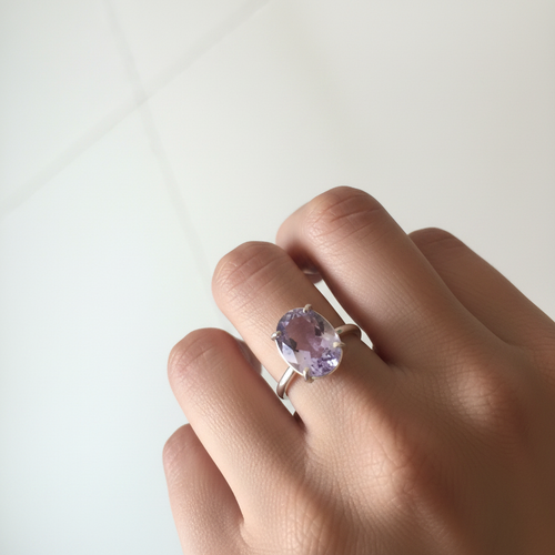 Amethyst Crystal Ring — Adjustable Silver