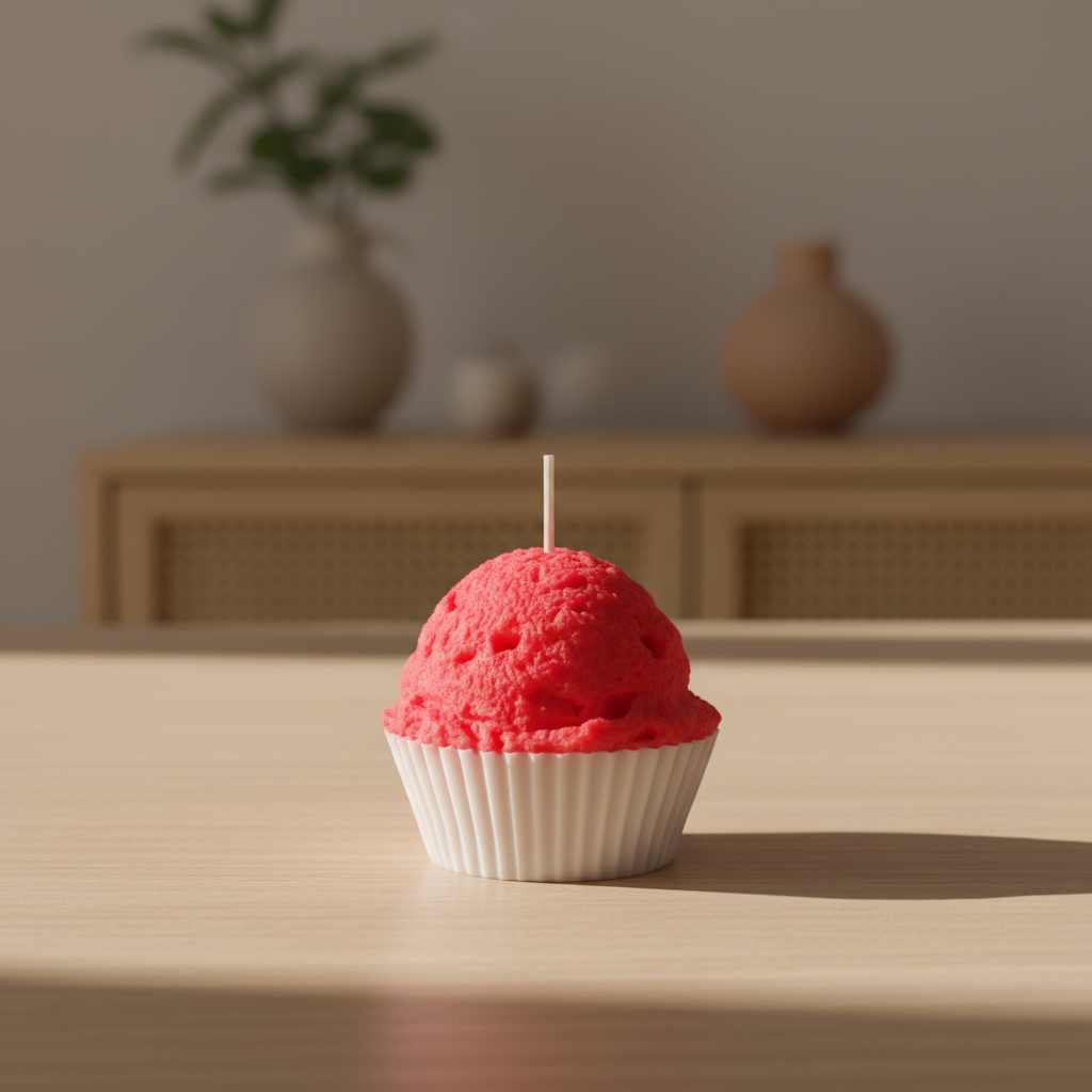 Cupcake Candle on warm wood surface