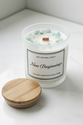 New Beginnings Crystal Candle — Clear Quartz & Aquamarine