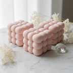 Pastel blush pink triple cloud candles on white marble - Just Natural Purity