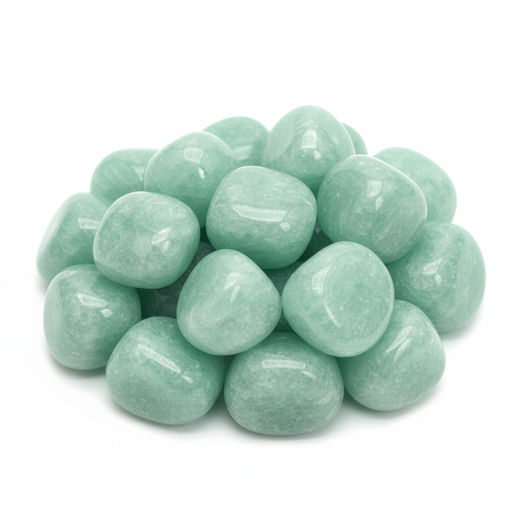 Light green Aventurine tumble stones bunch on pure white background