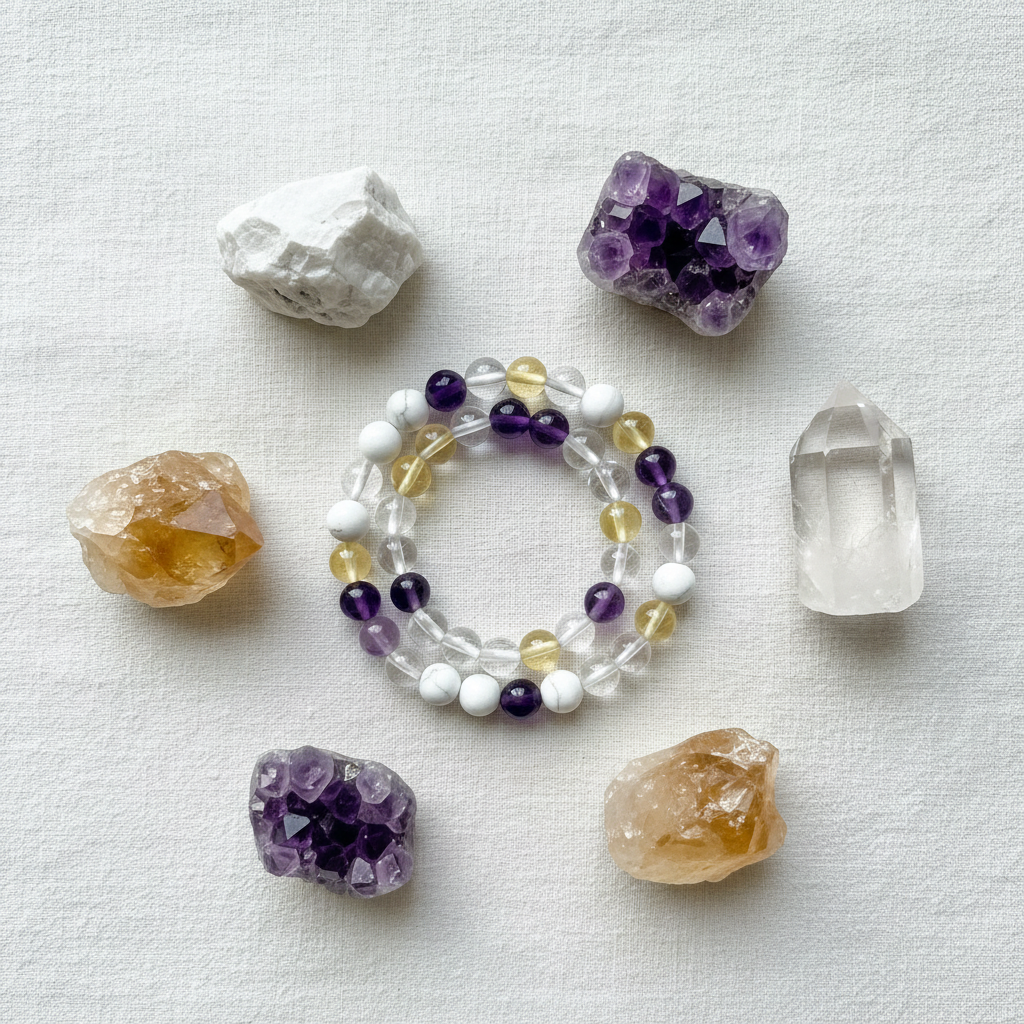 Howlite Amethyst Citrine Clear Quartz Crystal Bracelet