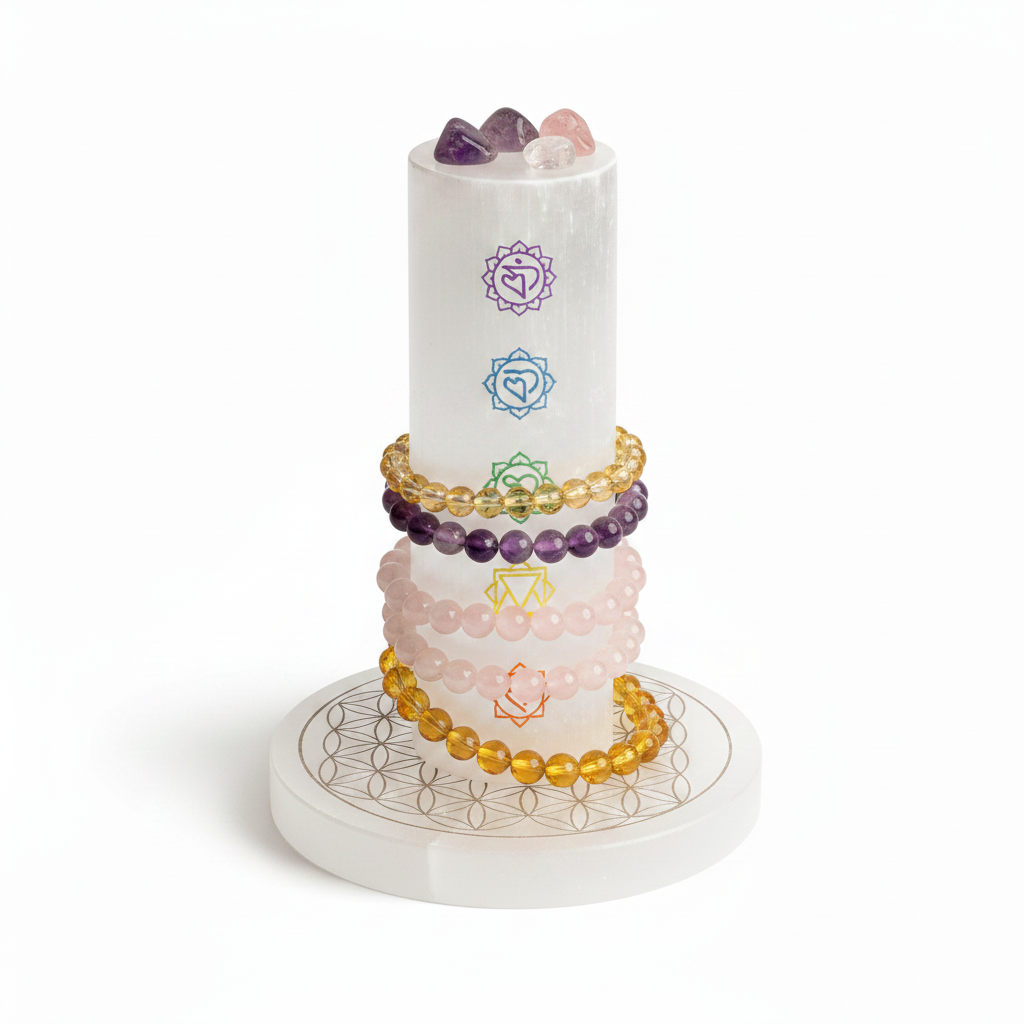 Selenite 7 Chakra Charging Pillar