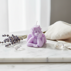 Lavender angel cherub figurine candle styled on white marble with dried lavender and crystal - Just Natural Purity