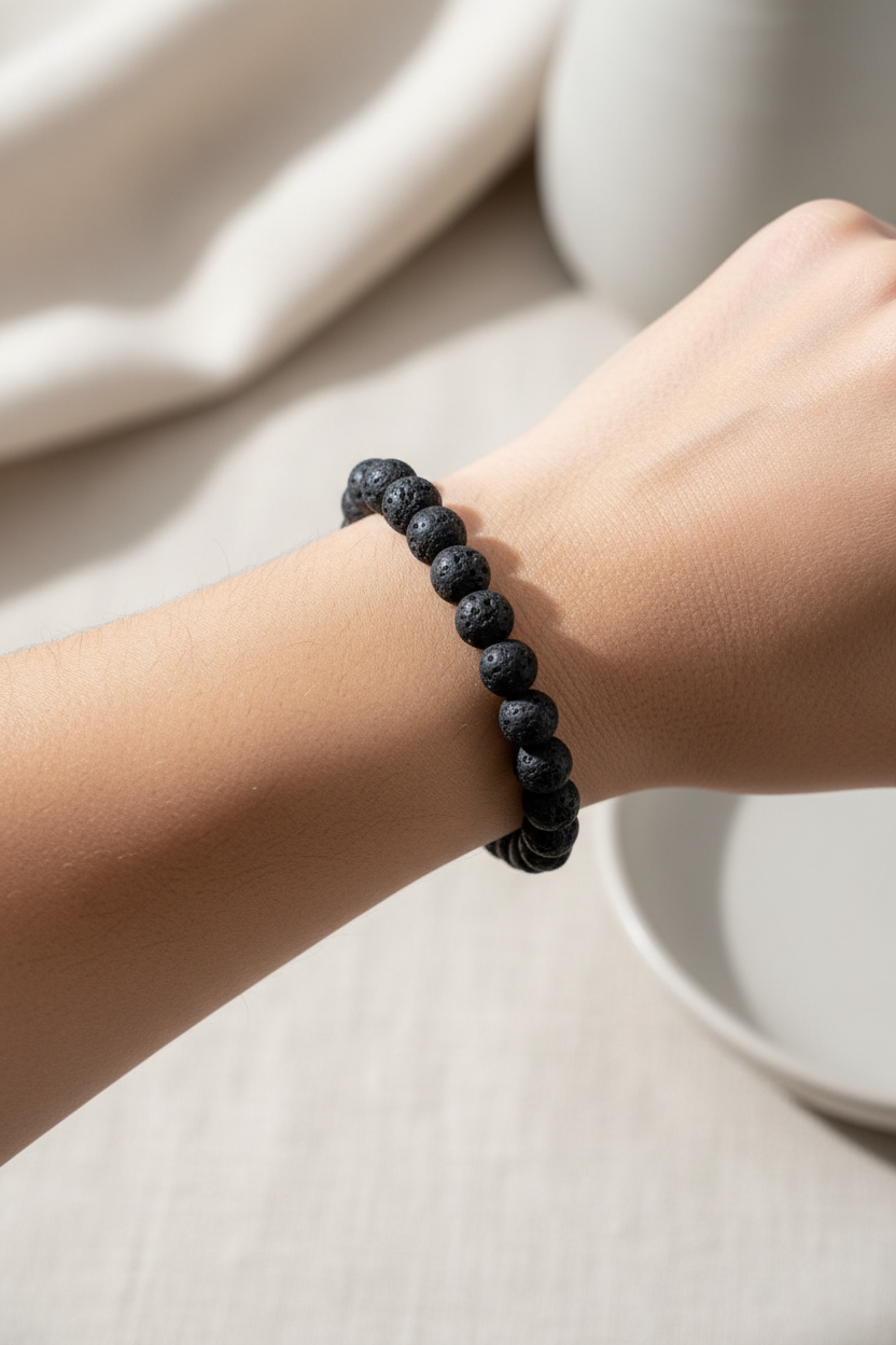 Lava Crystal Bracelet worn on wrist showing grounding stability energy