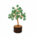 Green Aventurine Crystal Tree on white background, plain wood base