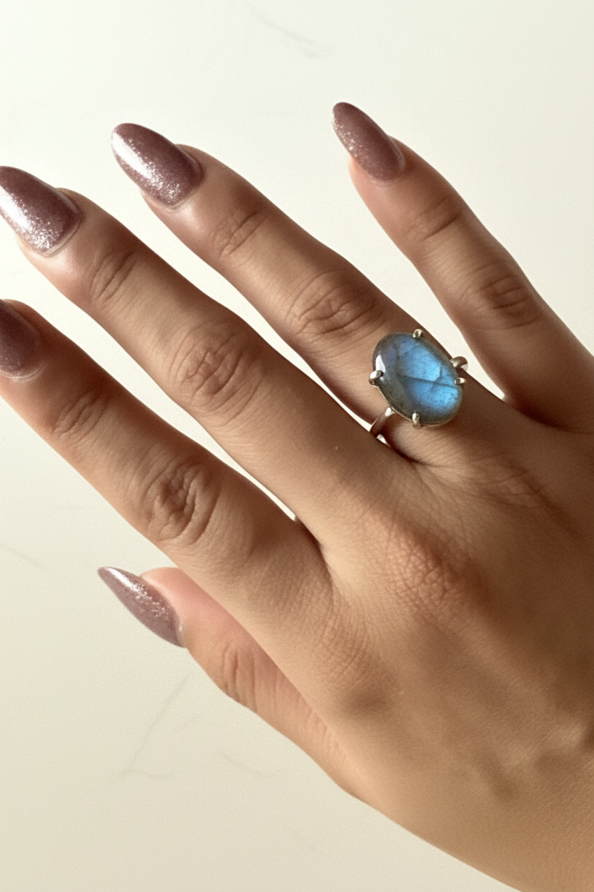 Labradorite Crystal Ring — Adjustable