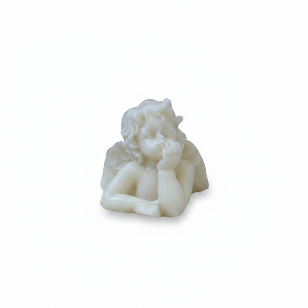 Angel cherub figurine soy candle - white background studio shot - Just Natural Purity