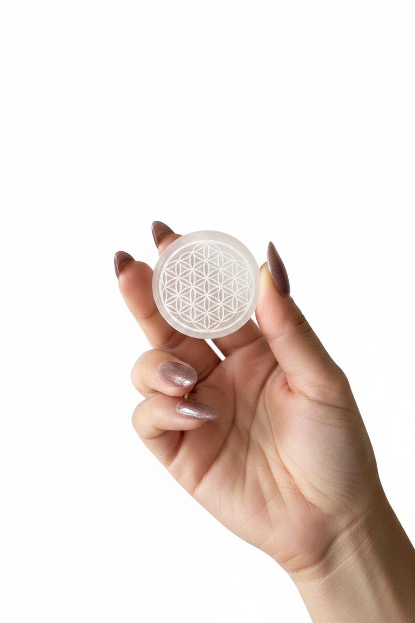 Selenite Flower of Life Disc