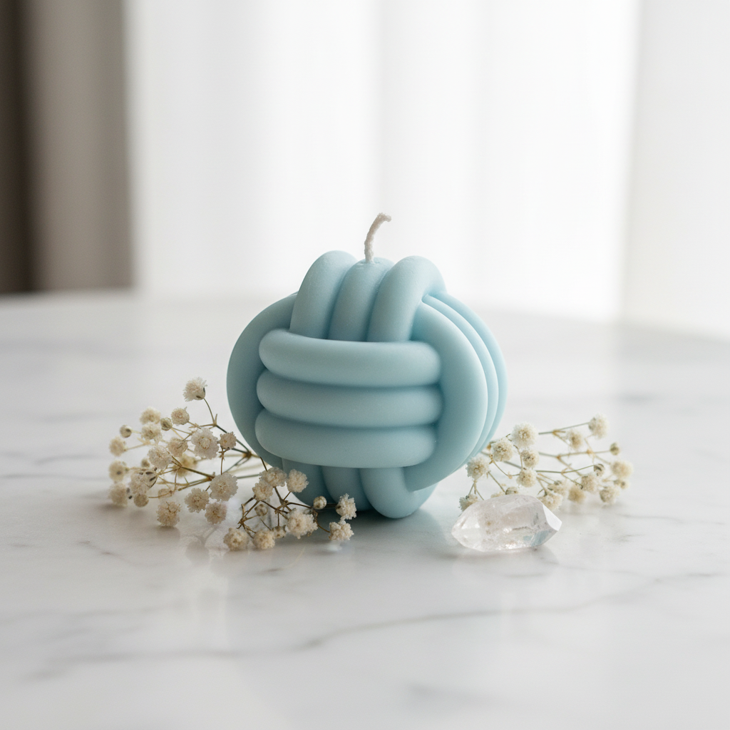 Pastel sky blue infinity bloom candle on white marble - Just Natural Purity