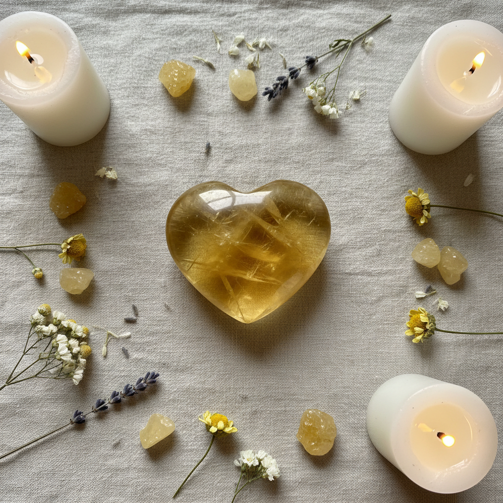 Yellow Fluorite Heart