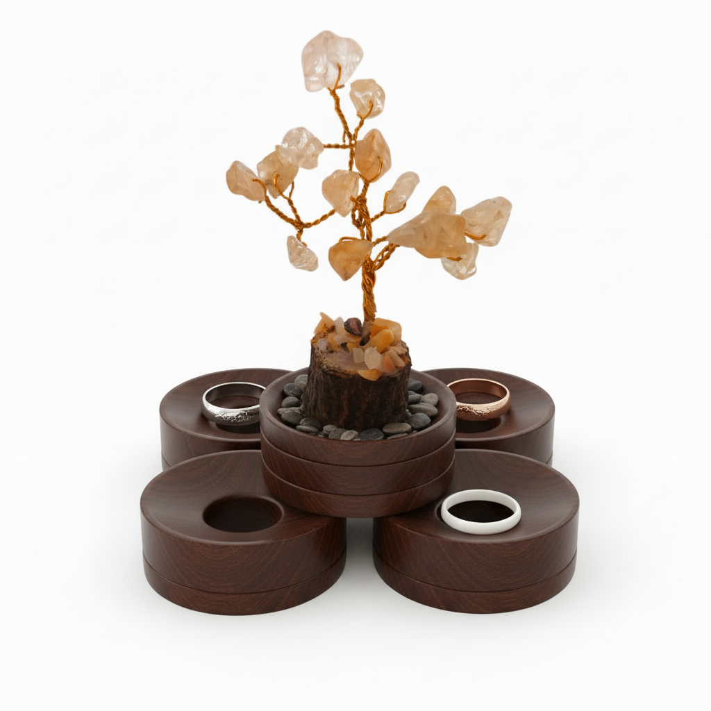 Donut wooden ring stand with Citrine Crystal Tree on top