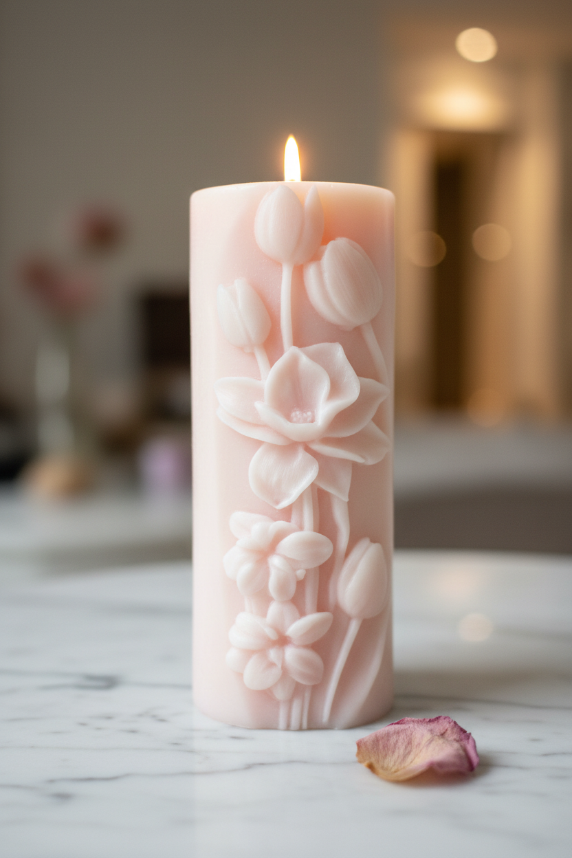 Floral Carved Pillar Candle