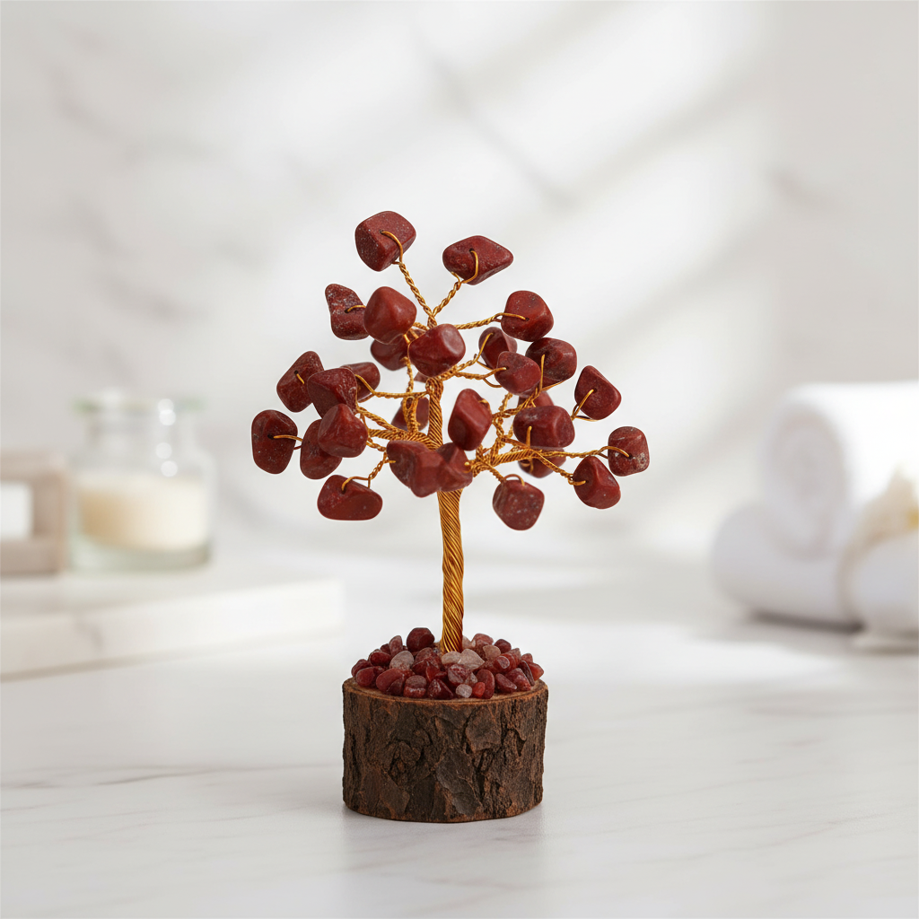 Red Jasper Crystal Tree on white marble