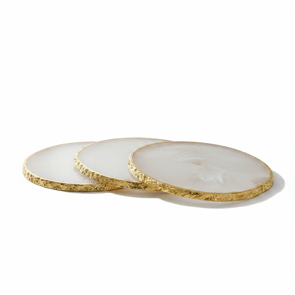 Gold Rimmed Agate Coasters white background