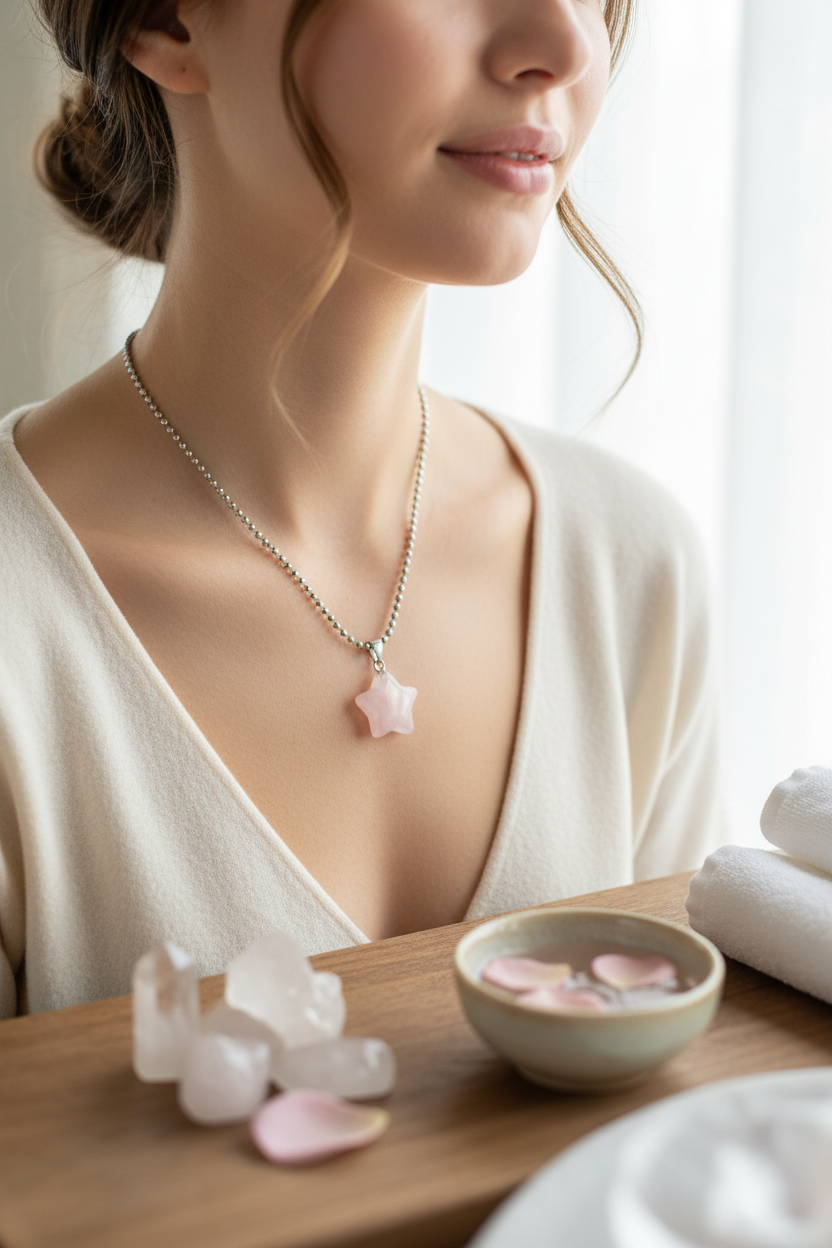Rose Quartz Star Pendant Necklace