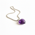 Amethyst heart pendant necklace on silver ball chain — clean white background product shot
