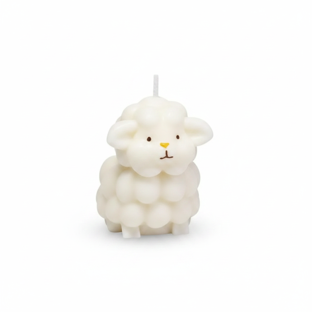 Gentle lamb sheep figurine soy candle - white background studio shot - Just Natural Purity