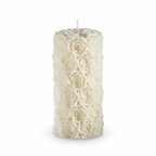 Rose textured pillar soy candle - white background studio shot - Just Natural Purity