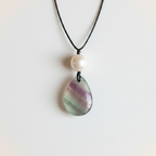 Rainbow Fluorite & Pearl Macramé Pendant - Front View