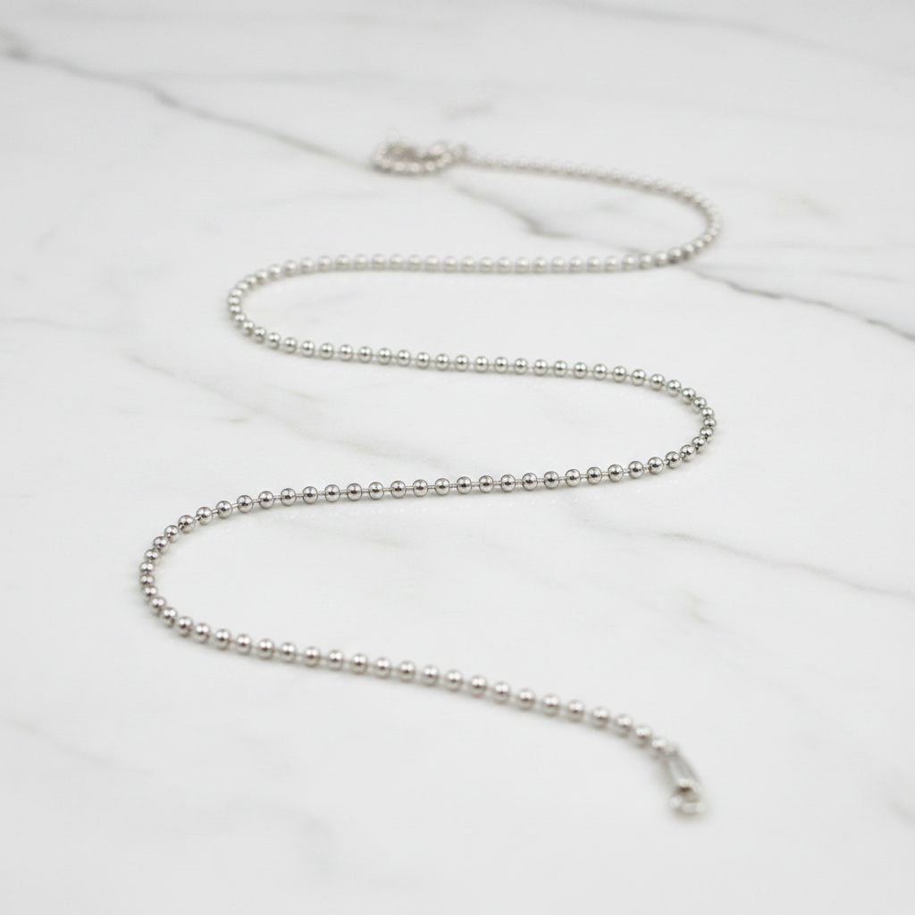 Silver Ball Bead Pendant Chain Necklace