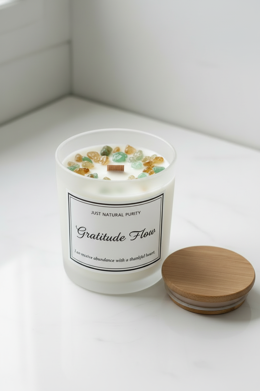 Gratitude Flow Crystal Candle — Citrine & Green Aventurine