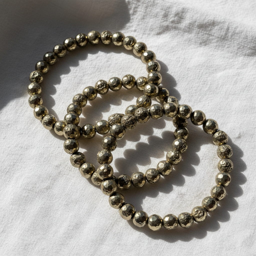 Pyrite Bracelet 8mm - Golden Metallic Crystal Bracelet for Abundance and Protection