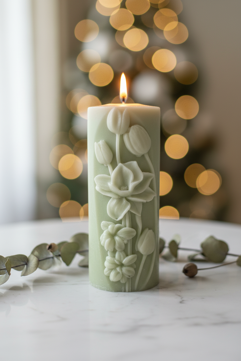 Floral Carved Pillar Candle