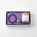 Manifestation Crystal Gift Set - Amethyst bracelet, Green Aventurine pendant and Mystic Calm candle in white gift box