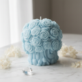 Pastel sky blue rose small bouquet candle on white marble - Just Natural Purity