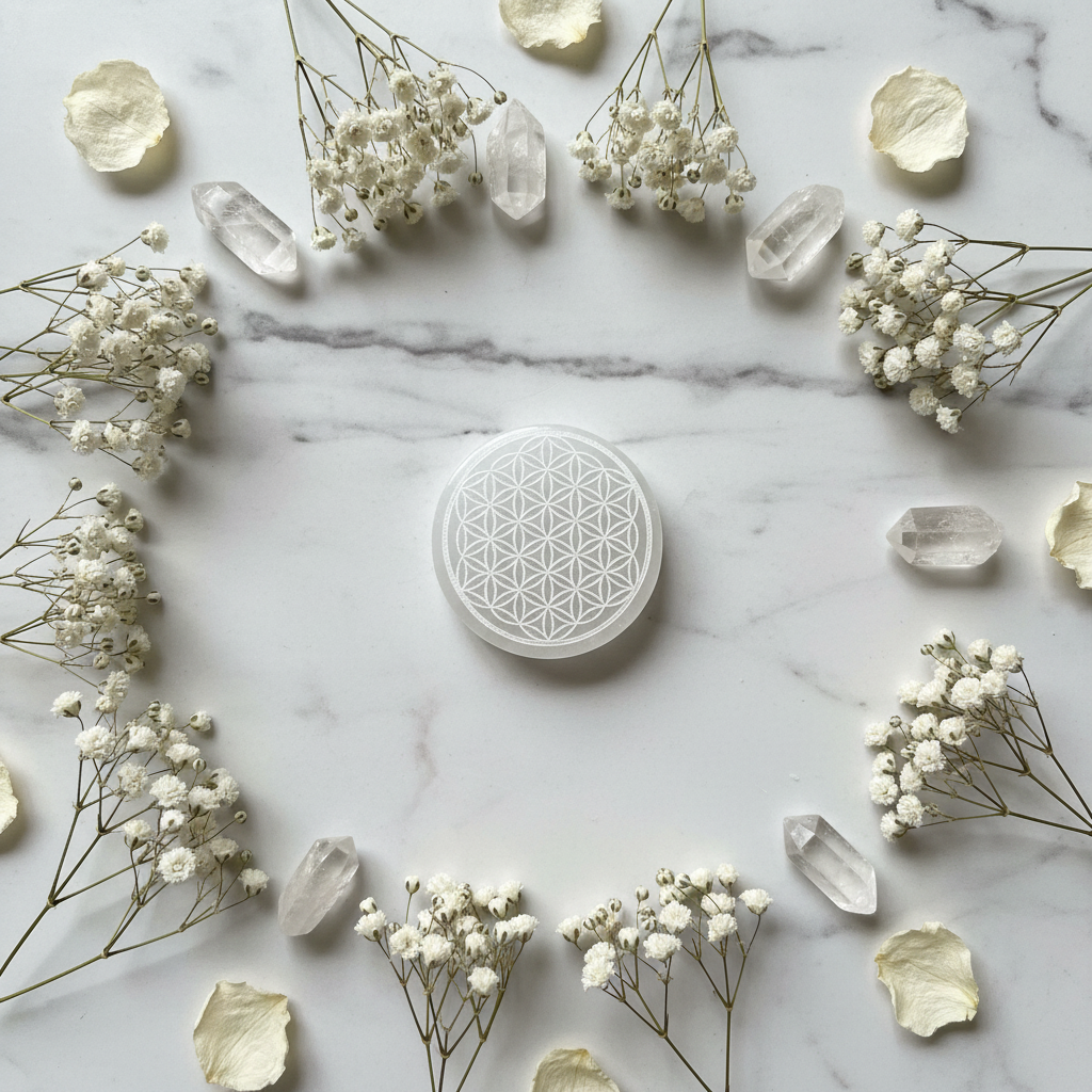 Selenite Flower of Life Disc