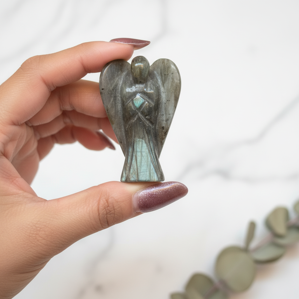 Labradorite Crystal Angel | Flashy Carved Stone