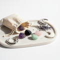 Intuition & Psychic Crystal Set - four crystal tumbles spilling from cream cotton potli with dried lavender