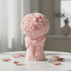 Pastel blush pink rose flower bouquet candle on white marble - Just Natural Purity