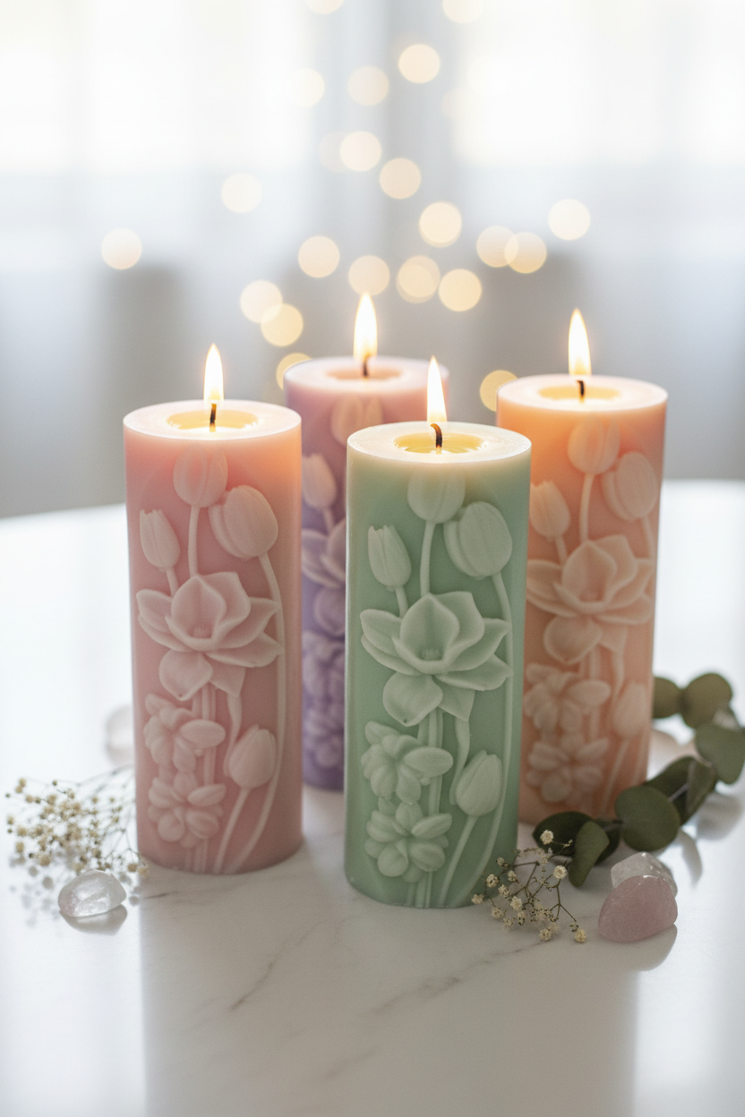 Floral Carved Pillar Candle