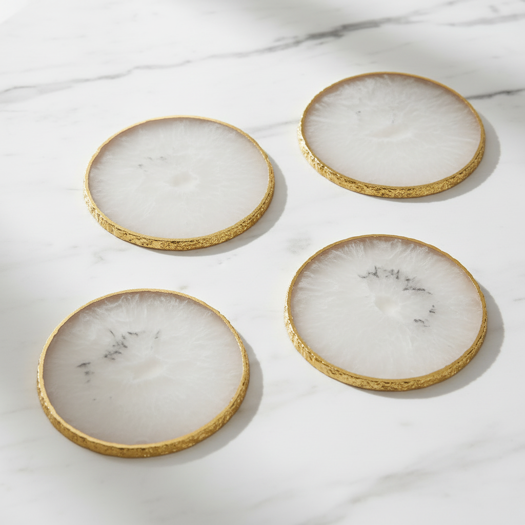 Gold Rimmed Agate Coasters flat lay