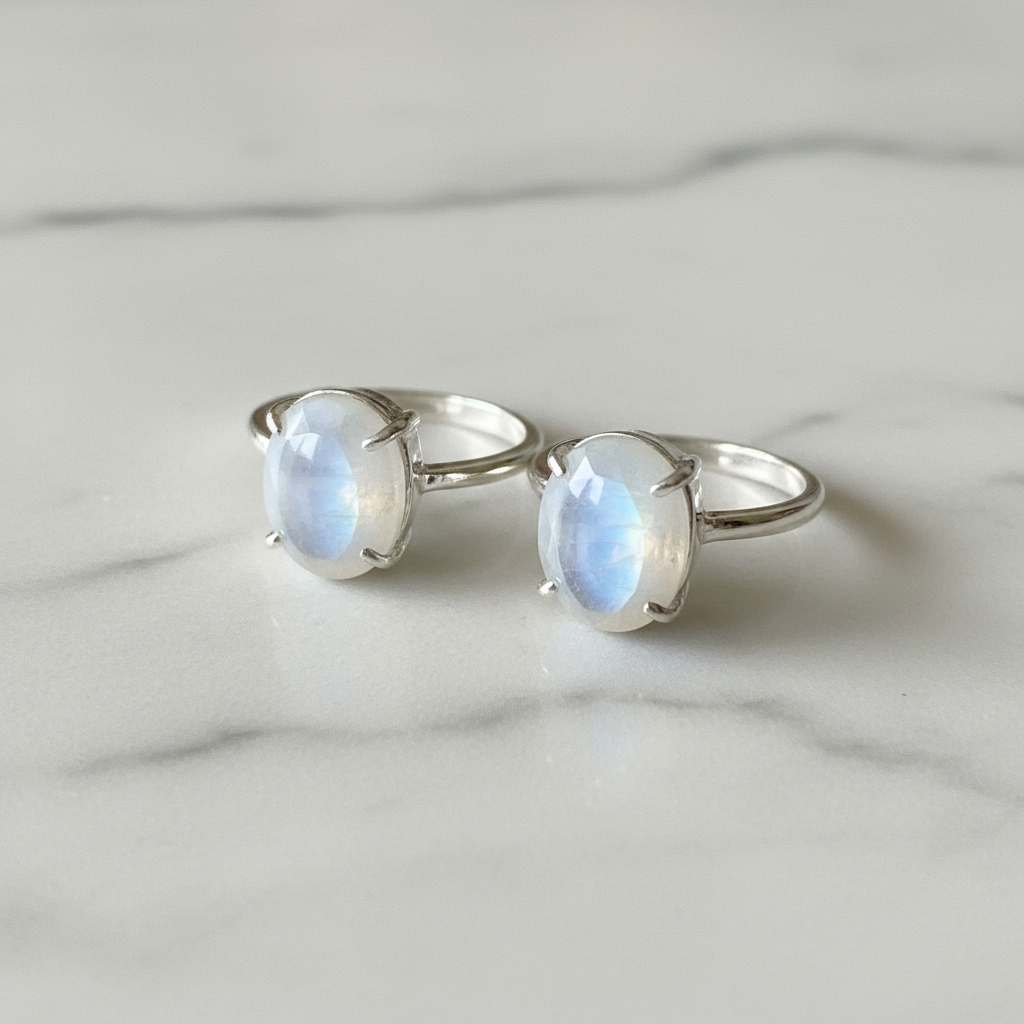 Rainbow Moonstone Diamond Cut Ring — Adjustable (1 Pc)